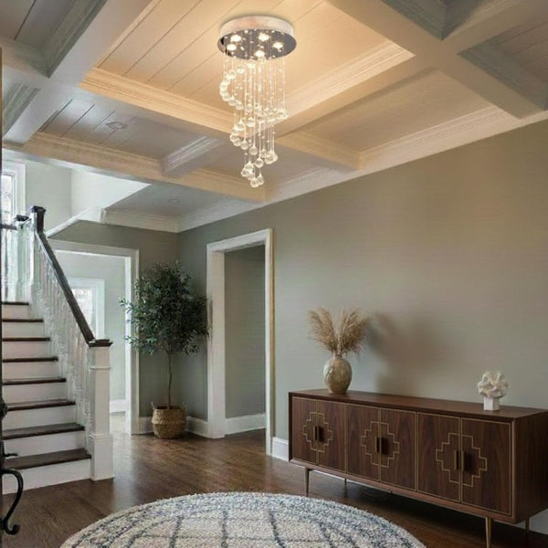 English Elm Modern K9 Crystal Spiral Chandelier Five Light Chrome Ceiling Fixture for Dining Foyer T6202P566536