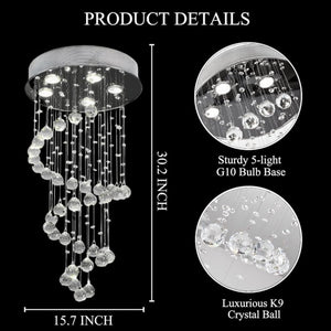 English Elm Modern K9 Crystal Spiral Chandelier Five Light Chrome Ceiling Fixture for Dining Foyer T6202P566536
