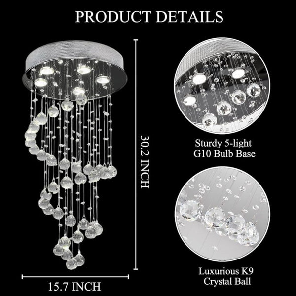 English Elm Modern K9 Crystal Spiral Chandelier Five Light Chrome Ceiling Fixture for Dining Foyer T6202P566536