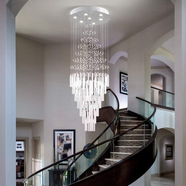 English Elm 64.5 Inch Cascading Crystal Raindrop Chandelier Seven Light Round Pendant for Tall Spaces T6202P566569