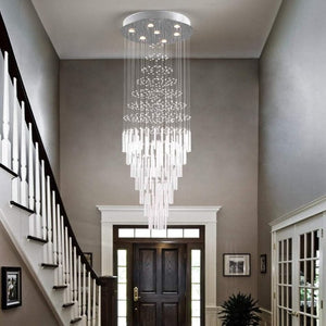 English Elm 64.5 Inch Cascading Crystal Raindrop Chandelier Seven Light Round Pendant for Tall Spaces T6202P566569