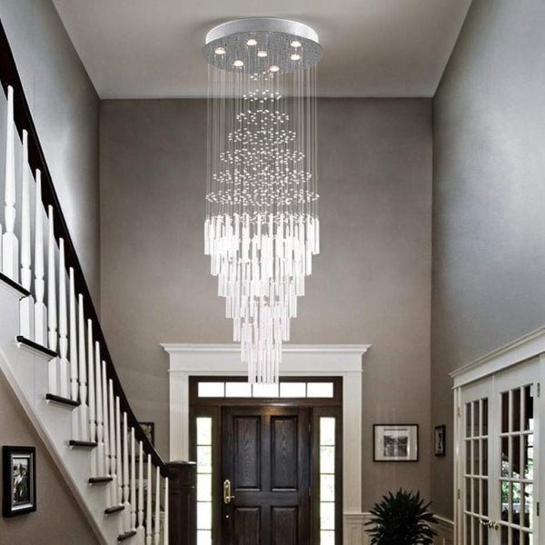 English Elm 64.5 Inch Cascading Crystal Raindrop Chandelier Seven Light Round Pendant for Tall Spaces T6202P566569