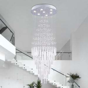 English Elm 64.5 Inch Cascading Crystal Raindrop Chandelier Seven Light Round Pendant for Tall Spaces T6202P566569