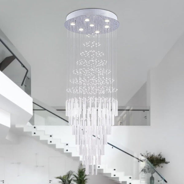 English Elm 64.5 Inch Cascading Crystal Raindrop Chandelier Seven Light Round Pendant for Tall Spaces T6202P566569