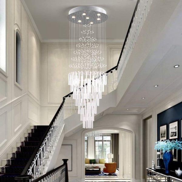 English Elm 64.5 Inch Cascading Crystal Raindrop Chandelier Seven Light Round Pendant for Tall Spaces T6202P566569