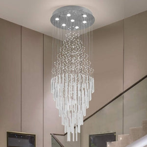 English Elm 64.5 Inch Cascading Crystal Raindrop Chandelier Seven Light Round Pendant for Tall Spaces T6202P566569