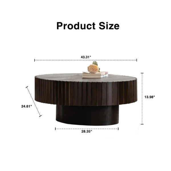 English Elm 43.5 Inch Oval Wood Coffee Table Hand Carved Relief Pedestal Base for Living Room T6202P566700