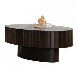 English Elm 43.5 Inch Oval Wood Coffee Table Hand Carved Relief Pedestal Base for Living Room T6202P566700