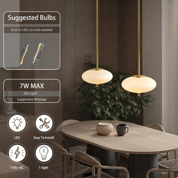 English Elm 1-Light Dimmable LED Chandelier Copper Finish White Glass Shade for Modern Entryways T6202P566713