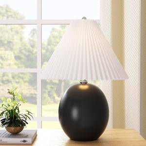 English Elm 20.5 Inch Matte Black Ceramic Globe Table Lamp with Pleated White Shade for Bedroom T6202P567475