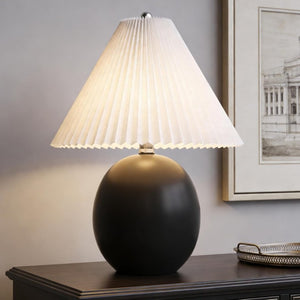 English Elm 20.5 Inch Matte Black Ceramic Globe Table Lamp with Pleated White Shade for Bedroom T6202P567475
