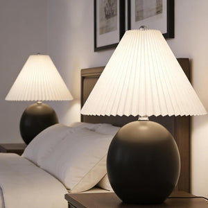 English Elm 20.5 Inch Matte Black Ceramic Globe Table Lamp with Pleated White Shade for Bedroom T6202P567475