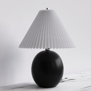 English Elm 20.5 Inch Matte Black Ceramic Globe Table Lamp with Pleated White Shade for Bedroom T6202P567475