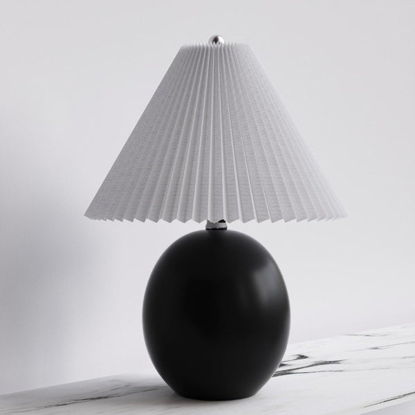 English Elm 20.5 Inch Matte Black Ceramic Globe Table Lamp with Pleated White Shade for Bedroom T6202P567475