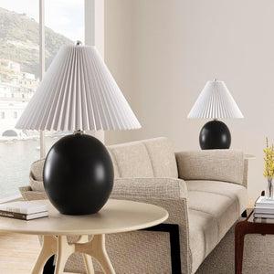 English Elm 20.5 Inch Matte Black Ceramic Globe Table Lamp with Pleated White Shade for Bedroom T6202P567475