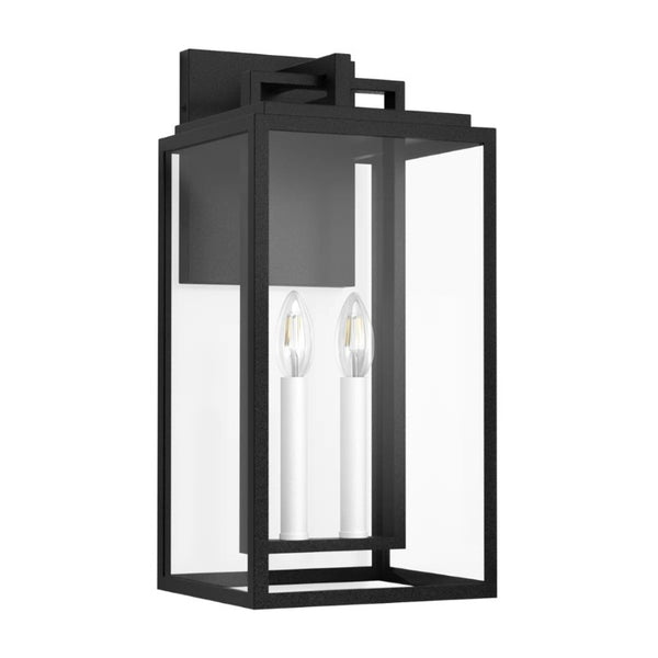 English Elm 2 Light Outdoor Wall Lantern Black Frame Clear Tempered Glass Carriage Style Porch T6202P567529
