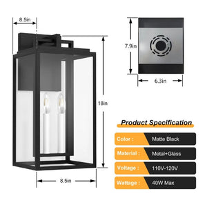 English Elm 2 Light Outdoor Wall Lantern Black Frame Clear Tempered Glass Carriage Style Porch T6202P567529