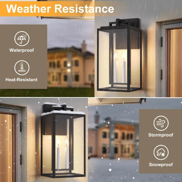 English Elm 2 Light Outdoor Wall Lantern Black Frame Clear Tempered Glass Carriage Style Porch T6202P567529