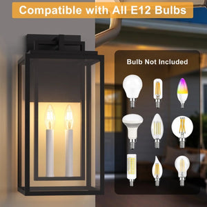 English Elm 2 Light Outdoor Wall Lantern Black Frame Clear Tempered Glass Carriage Style Porch T6202P567529