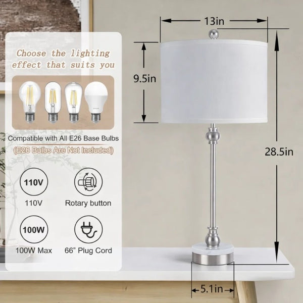English Elm 20.5 Wrought Iron Marble Base Table Lamp with Linen Shade and Dual USB Charging Ports T6202P567694