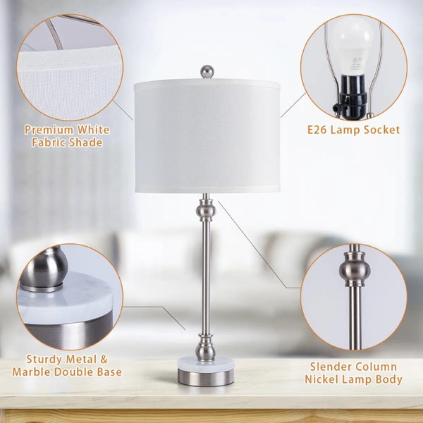 English Elm 20.5 Wrought Iron Marble Base Table Lamp with Linen Shade and Dual USB Charging Ports T6202P567694