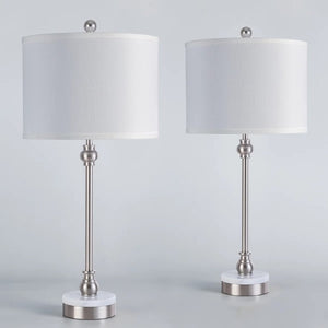 English Elm 20.5 Wrought Iron Marble Base Table Lamp with Linen Shade and Dual USB Charging Ports T6202P567694