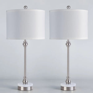 English Elm 20.5 Wrought Iron Marble Base Table Lamp with Linen Shade and Dual USB Charging Ports T6202P567694