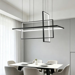 English Elm 3 Light Sculptural LED Chandelier with Black Iron Geometric Frames for Dining Rooms T6202P569256