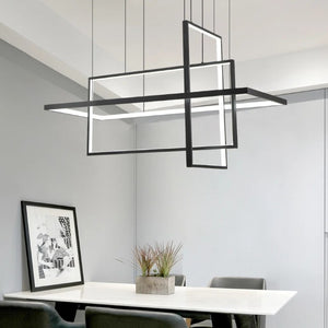 English Elm 3 Light Sculptural LED Chandelier with Black Iron Geometric Frames for Dining Rooms T6202P569256