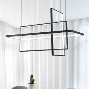English Elm 3 Light Sculptural LED Chandelier with Black Iron Geometric Frames for Dining Rooms T6202P569256