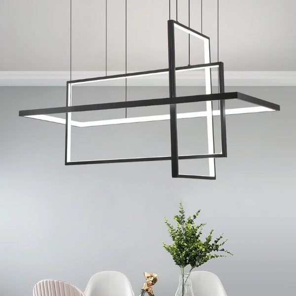 English Elm 3 Light Sculptural LED Chandelier with Black Iron Geometric Frames for Dining Rooms T6202P569256