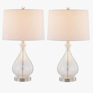 English Elm 23 Inch Handcrafted Water Textured Glass Table Lamp Set with Linen Shade Nickel Base T6202P571645