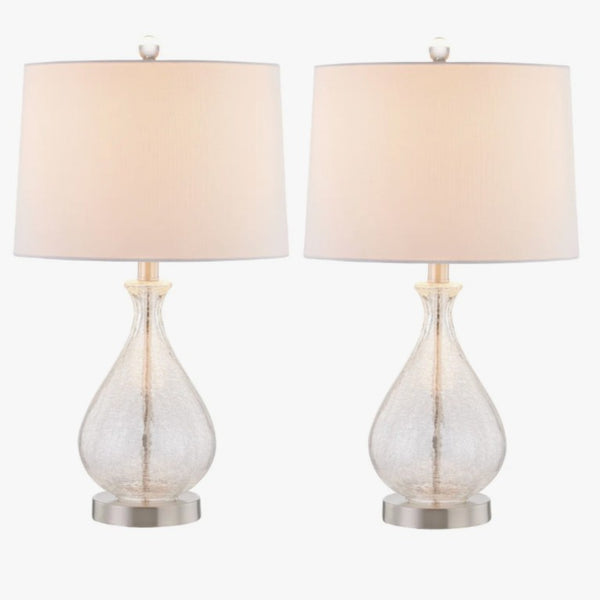 English Elm 23 Inch Handcrafted Water Textured Glass Table Lamp Set with Linen Shade Nickel Base T6202P571645