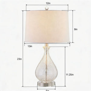 English Elm 23 Inch Handcrafted Water Textured Glass Table Lamp Set with Linen Shade Nickel Base T6202P571645