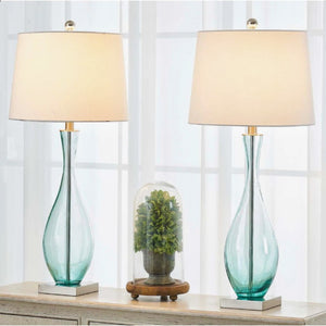 English Elm 30 Inch Hand Blown Glass Bedside Lamp Set with USB Port and 3 Way Dimmer for Bedroom T6202P571646