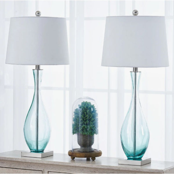 English Elm 30 Inch Hand Blown Glass Bedside Lamp Set with USB Port and 3 Way Dimmer for Bedroom T6202P571646