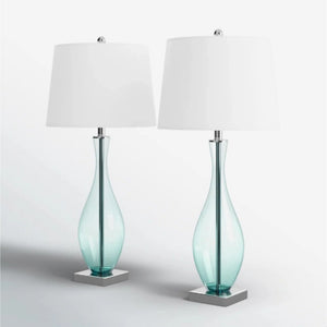 English Elm 30 Inch Hand Blown Glass Bedside Lamp Set with USB Port and 3 Way Dimmer for Bedroom T6202P571646