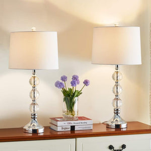English Elm 27.5 Inch Crystal Column Table Lamp Pair with Dimmable Switch and Fabric Drum Shades T6202P571766