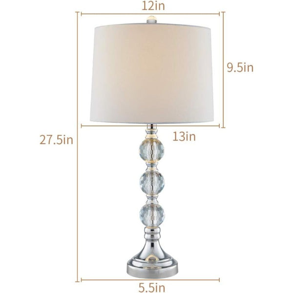 English Elm 27.5 Inch Crystal Column Table Lamp Pair with Dimmable Switch and Fabric Drum Shades T6202P571766