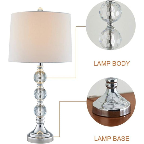 English Elm 27.5 Inch Crystal Column Table Lamp Pair with Dimmable Switch and Fabric Drum Shades T6202P571766