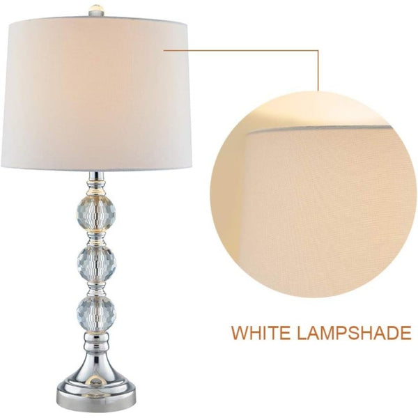 English Elm 27.5 Inch Crystal Column Table Lamp Pair with Dimmable Switch and Fabric Drum Shades T6202P571766