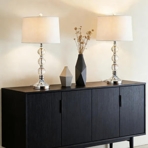 English Elm 27.5 Inch Crystal Column Table Lamp Pair with Dimmable Switch and Fabric Drum Shades T6202P571766