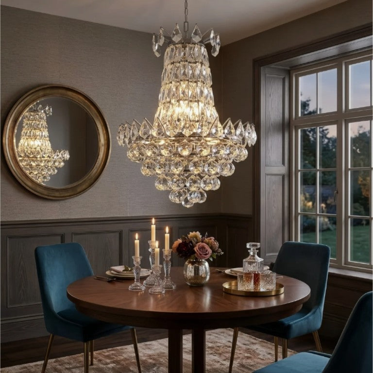 English Elm 21.6 Inch Dimmable Glass Crystal Chandelier Six Arm Prismatic Ceiling Light for Dining Rooms T6202P571784