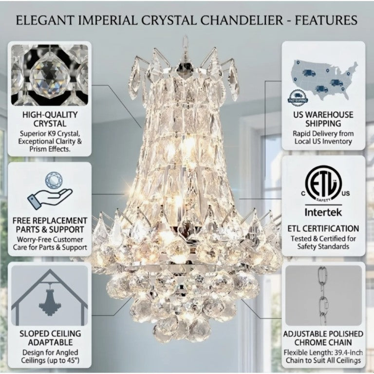 English Elm 21.6 Inch Dimmable Glass Crystal Chandelier Six Arm Prismatic Ceiling Light for Dining Rooms T6202P571784