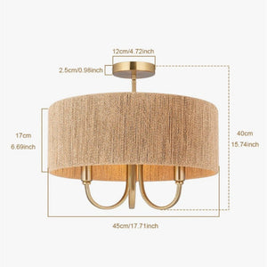 English Elm 3-Light Boho Paper Rope Drum Semi Flush Mount for Dining Living Bedroom Decor T6202P571786