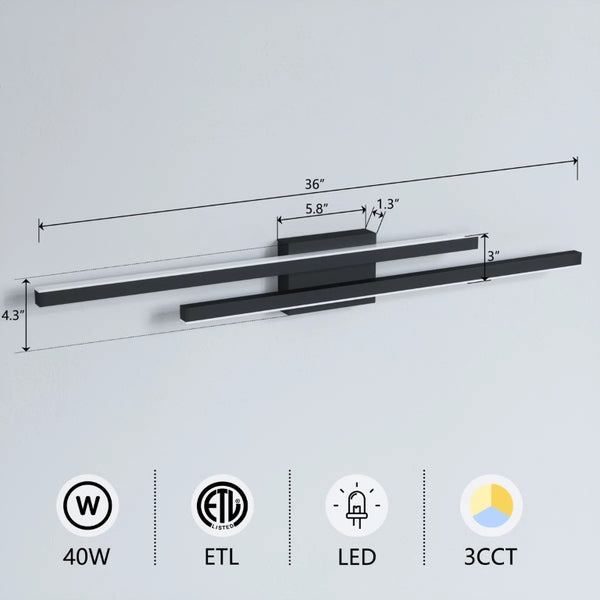English Elm 2-Light Matte Black Wrought Iron Dimmable LED Vanity Bar for Modern Bathroom Walls T6202P571837