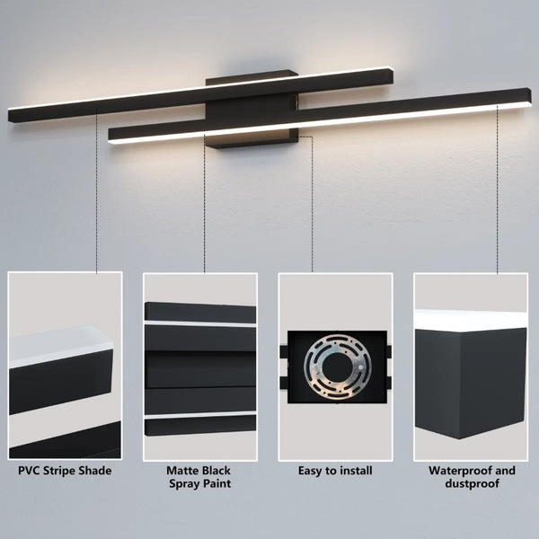 English Elm 2-Light Matte Black Wrought Iron Dimmable LED Vanity Bar for Modern Bathroom Walls T6202P571837