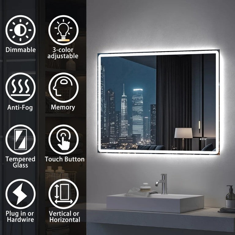 English Elm Modern Frameless LED Bathroom Vanity Mirror with Anti-Fog Dual Lighting and Dimmer T6202P573566