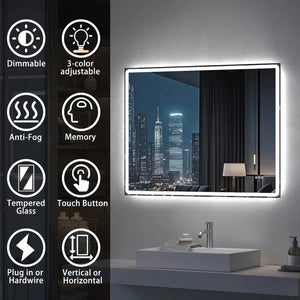 English Elm Modern Frameless LED Bathroom Vanity Mirror with Anti-Fog Dual Lighting and Dimmer T6202P573566