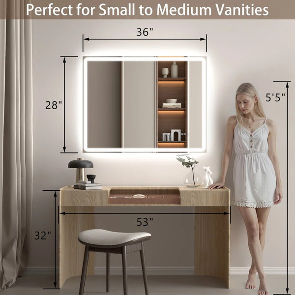 English Elm Modern Frameless LED Bathroom Vanity Mirror with Anti-Fog Dual Lighting and Dimmer T6202P573566